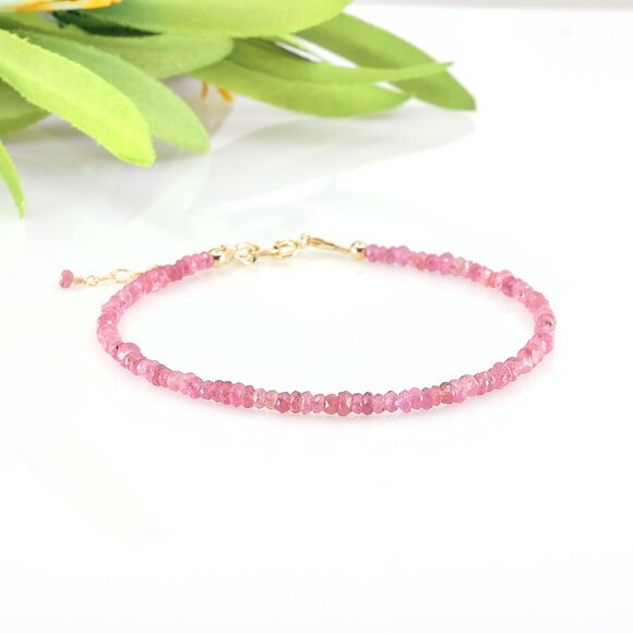 Sparkling Pink Sapphire Gemstone Bracelet, 14k Gold Filled, Perfect for Gifting - Picture 7 of 11